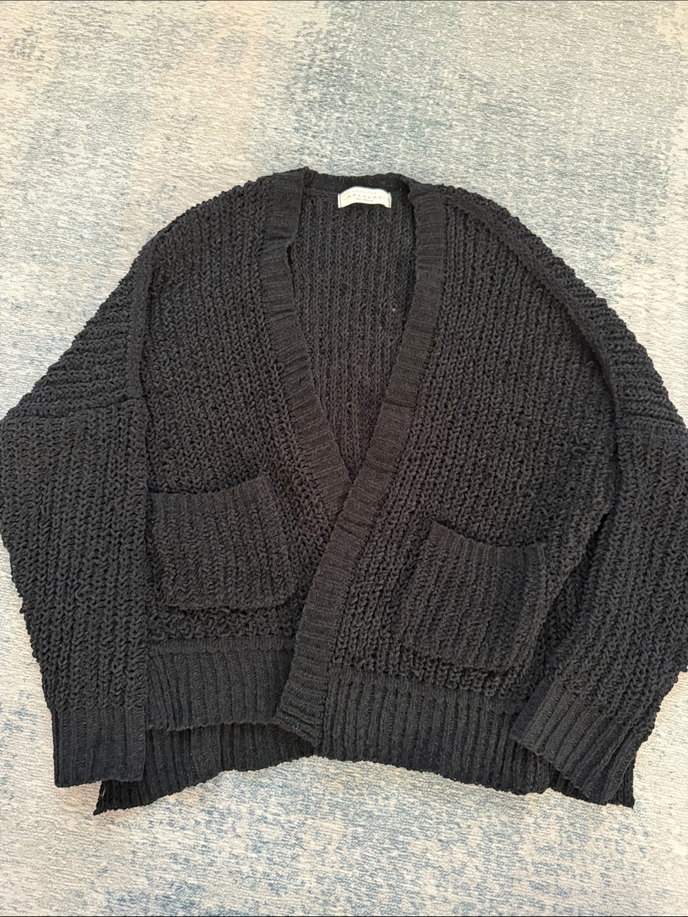 American Threads Black Chunky Open-Front Cardigan